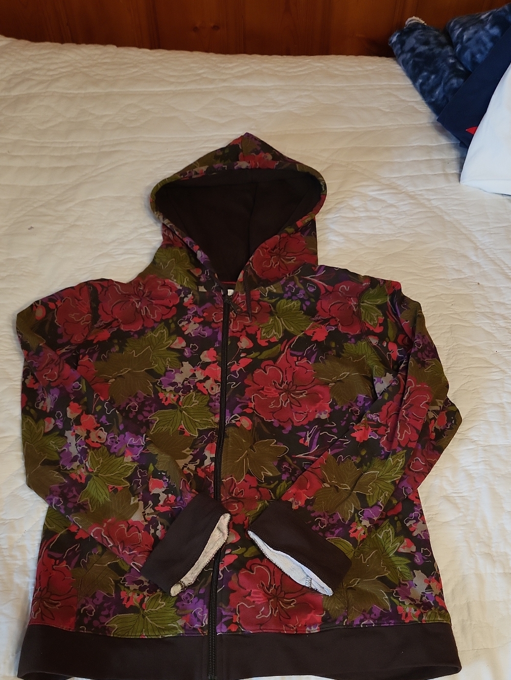 Christopher & Banks Floral Zip Hoodie - Red, Green, Purple